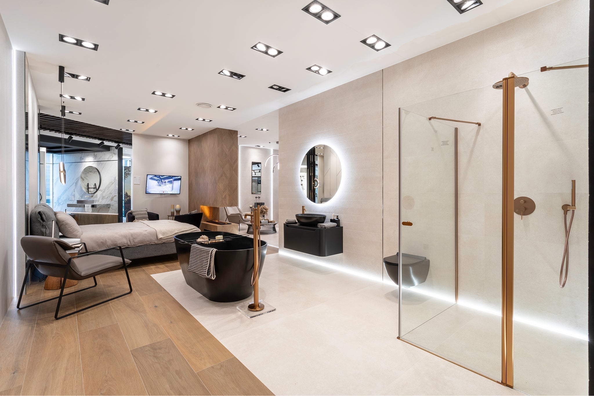 Sypialnia z łazienką i garderobą – nowoczesna master bedroom