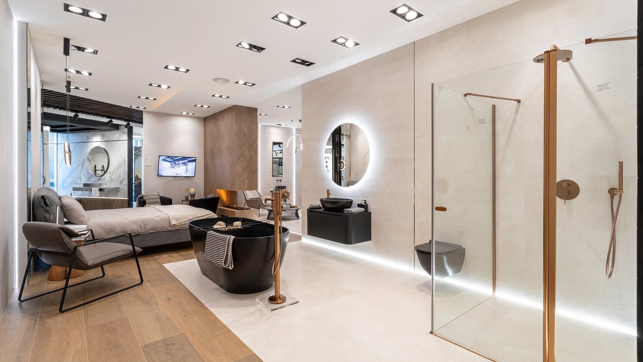Sypialnia z łazienką i garderobą – nowoczesna master bedroom