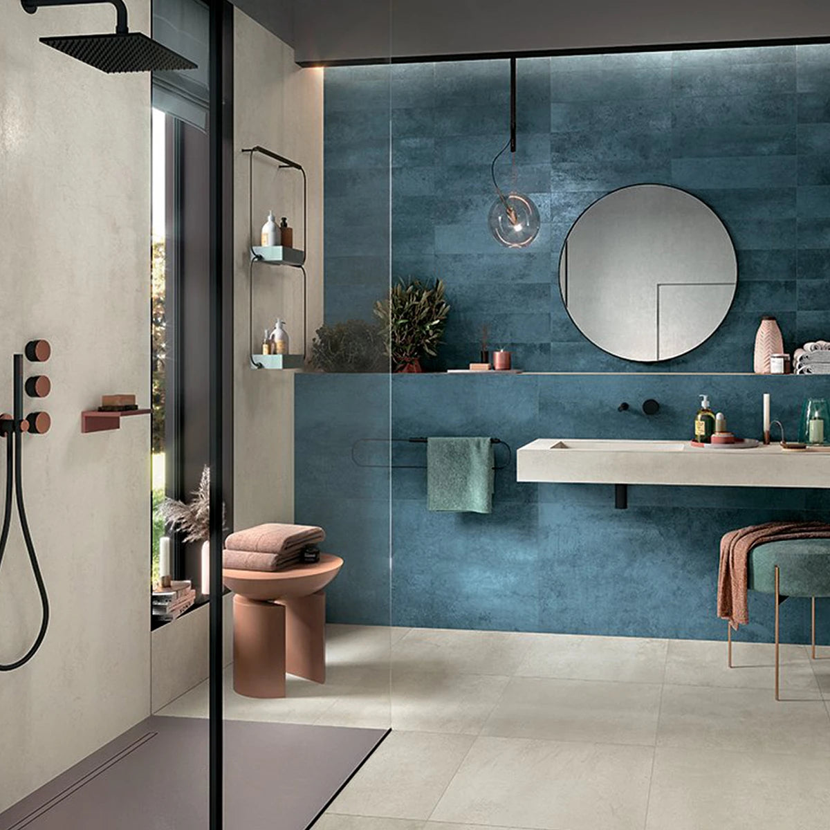 Łazienka w stylu loft. Dodatki, akcesoria, lampy