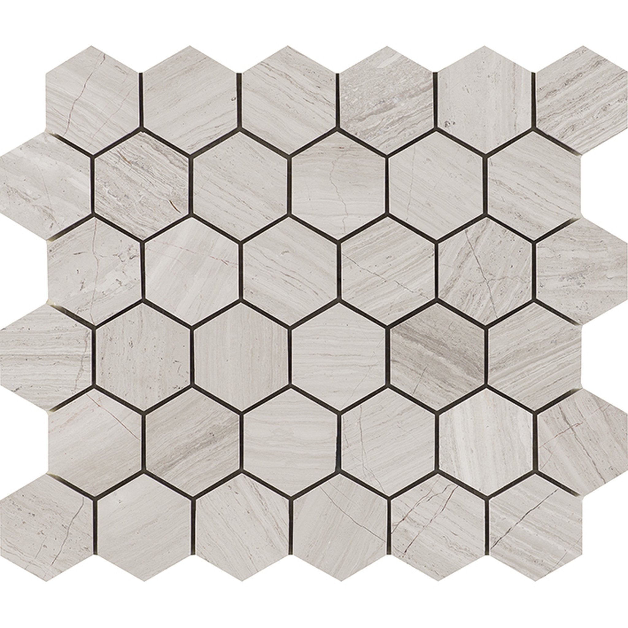 PŁYTKA MOZAIKA KAMIENNA ESSENTIAL HEXAGON SILVER WOOD 29.8 x 25.8 CM OD L'ANTIC
