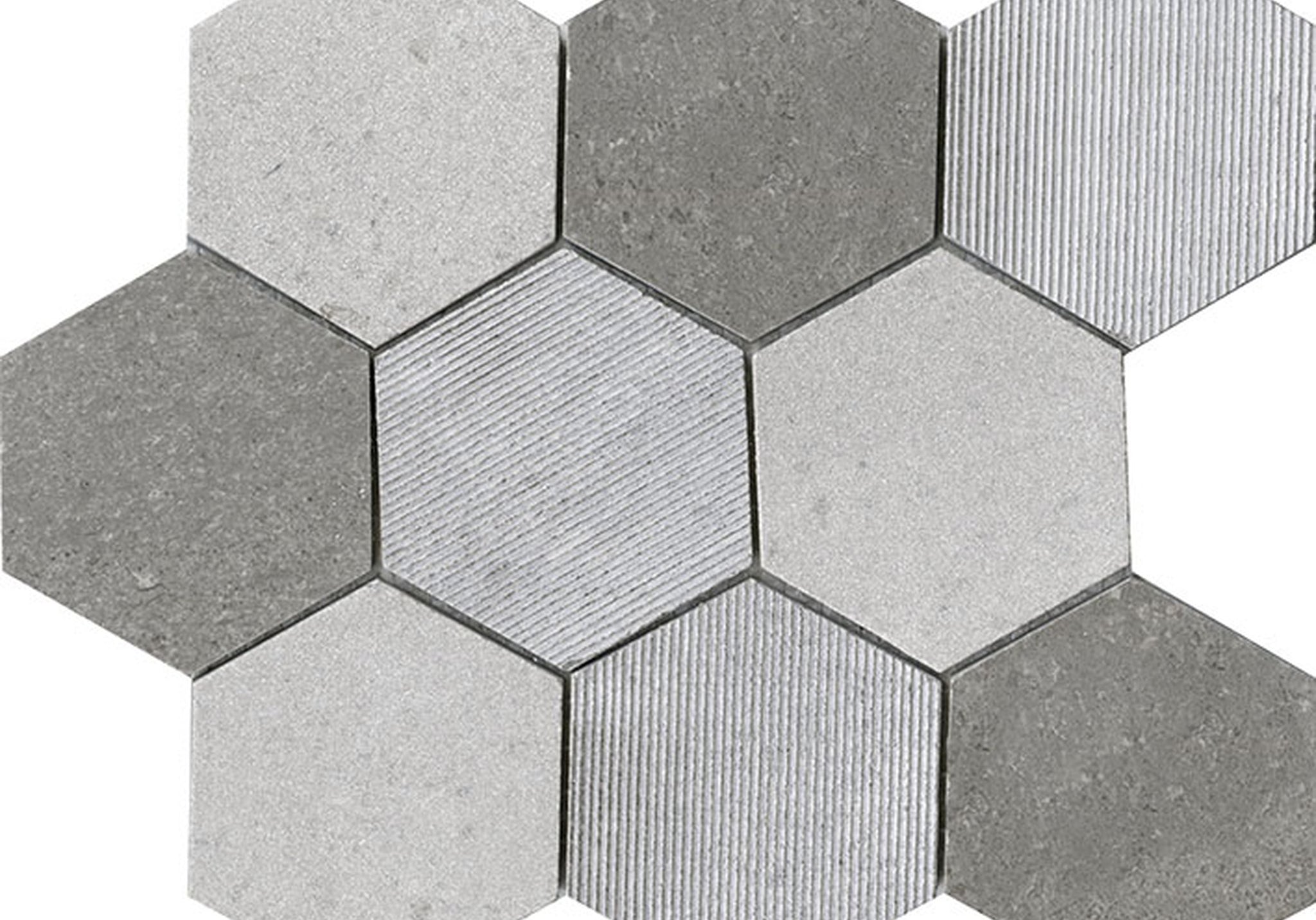 PŁYTKA MOZAIKA KAMIENNA WORLD HEXAGON TEXT. GREY 25.9 x 29.9 CM OD L'ANTIC