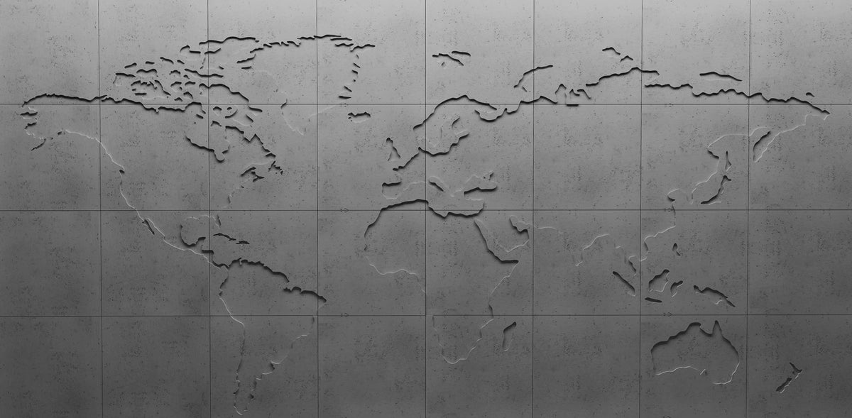 PANEL DEKORACYJNY MURAL MAP OF THE WORLD CIEMNY SZARY 240 X 480 CM OD PROGIP