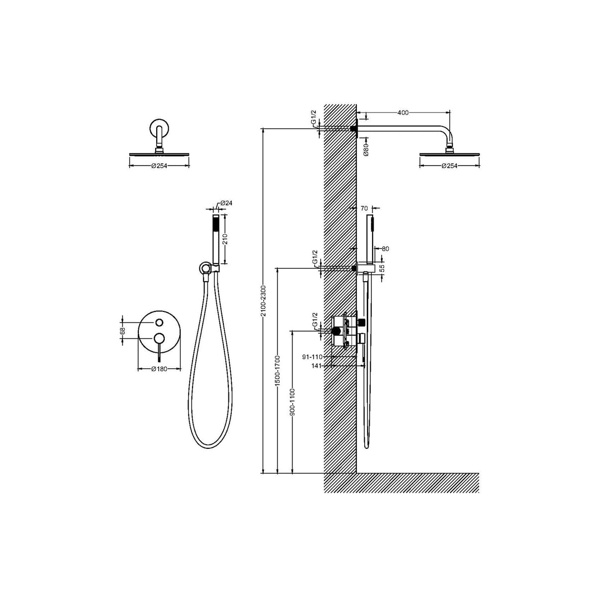 ZESTAW NATRYSKOWY PODTYNKOWY NORTHERN COPPER BRUSHED OD MOBI NZP4250CB