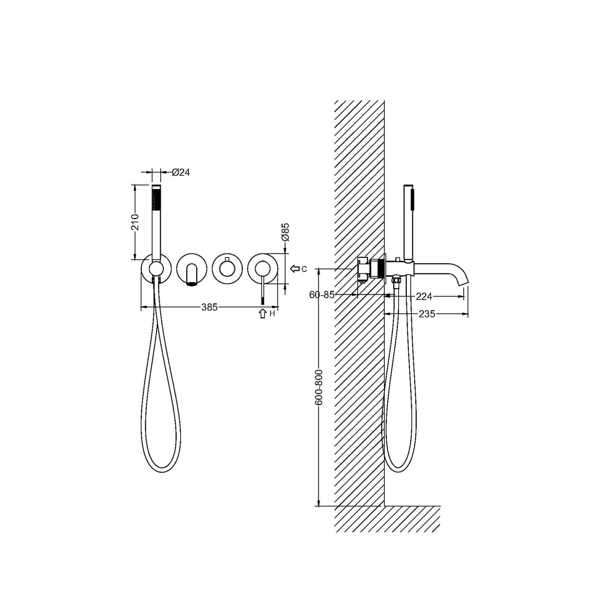 ZESTAW WANNOWY PODTYNKOWY NORTHERN COPPER BRUSHED OD MOBI NZW4238CB