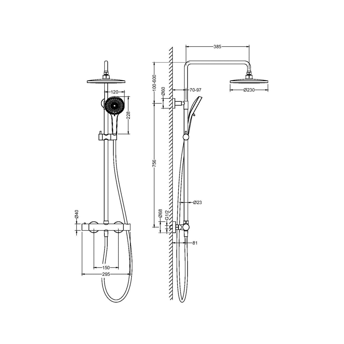 KOLUMNA NATRYSKOWA TERMOSTATYCZNA NATURE BLACK MATT OD MOBI NTZPT3065BM