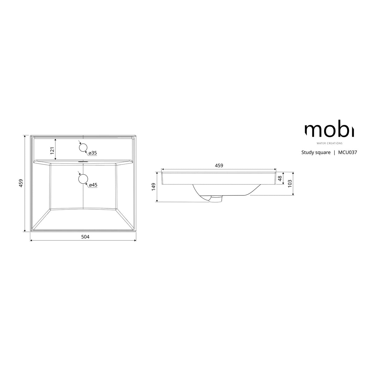 UMYWALKA WPUSZCZANA STUDY SQUARE WHITE OD MOBI MCU037