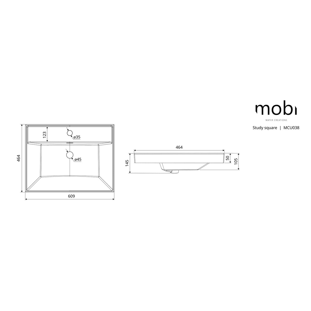 UMYWALKA WPUSZCZANA STUDY SQUARE WHITE OD MOBI MCU038