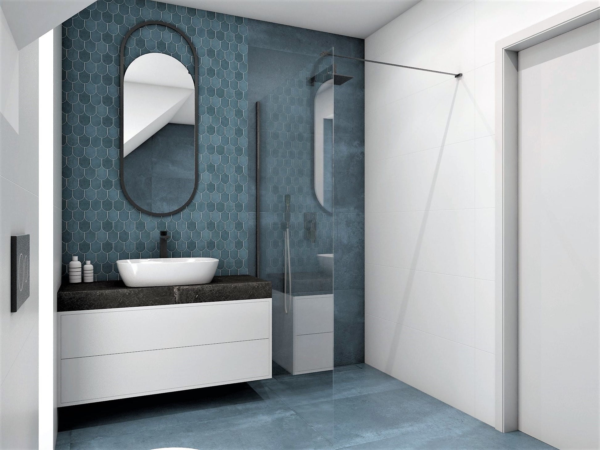 KABINA PRYSZNICOWA WALK-IN  BLACK OD MOBI WKIN100BK