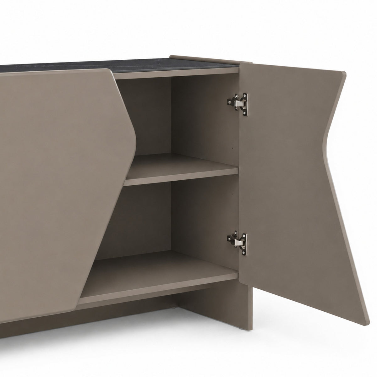 KOMODA SKOG DO SALONU LAKIEROWANA W KOLORZE BRĄZOWYM Z CERAMICZNYM BLATEM OD MAXLIVING
