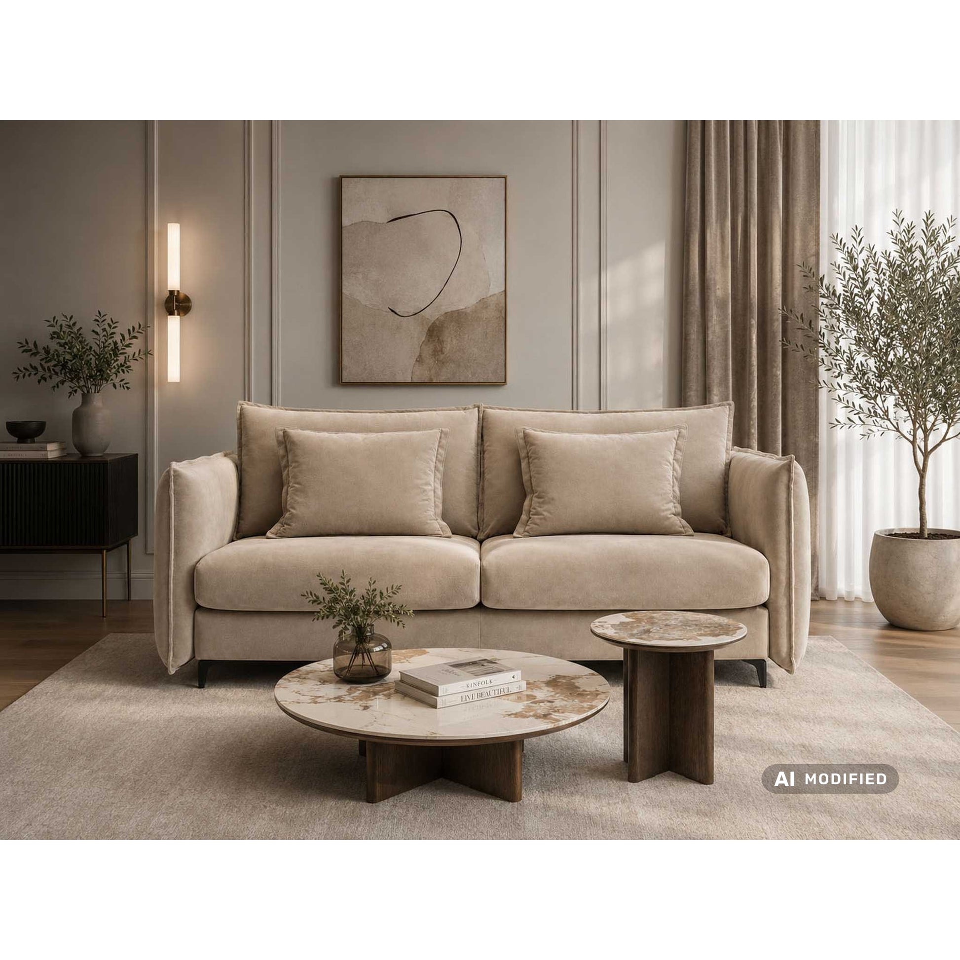 SOFA Z FUNKCJĄ SPANIA CARMEN W TKANINIE PIANO 04 W KOLORZE BEŻOWYM OD BEFAME