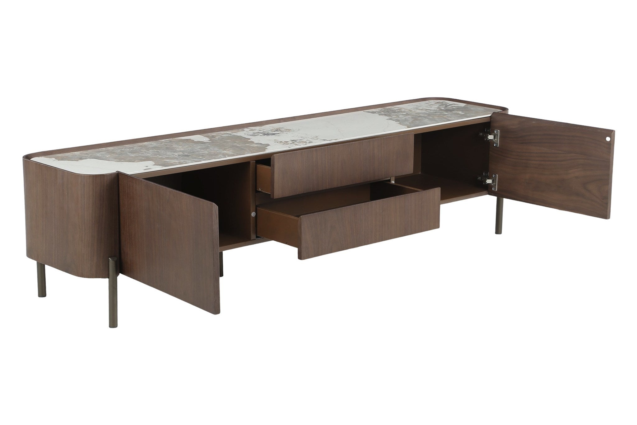 SZAFKA RTV FORNIROWANA SOREN Z CERAMICZNYM BLATEM OD MAXLIVING