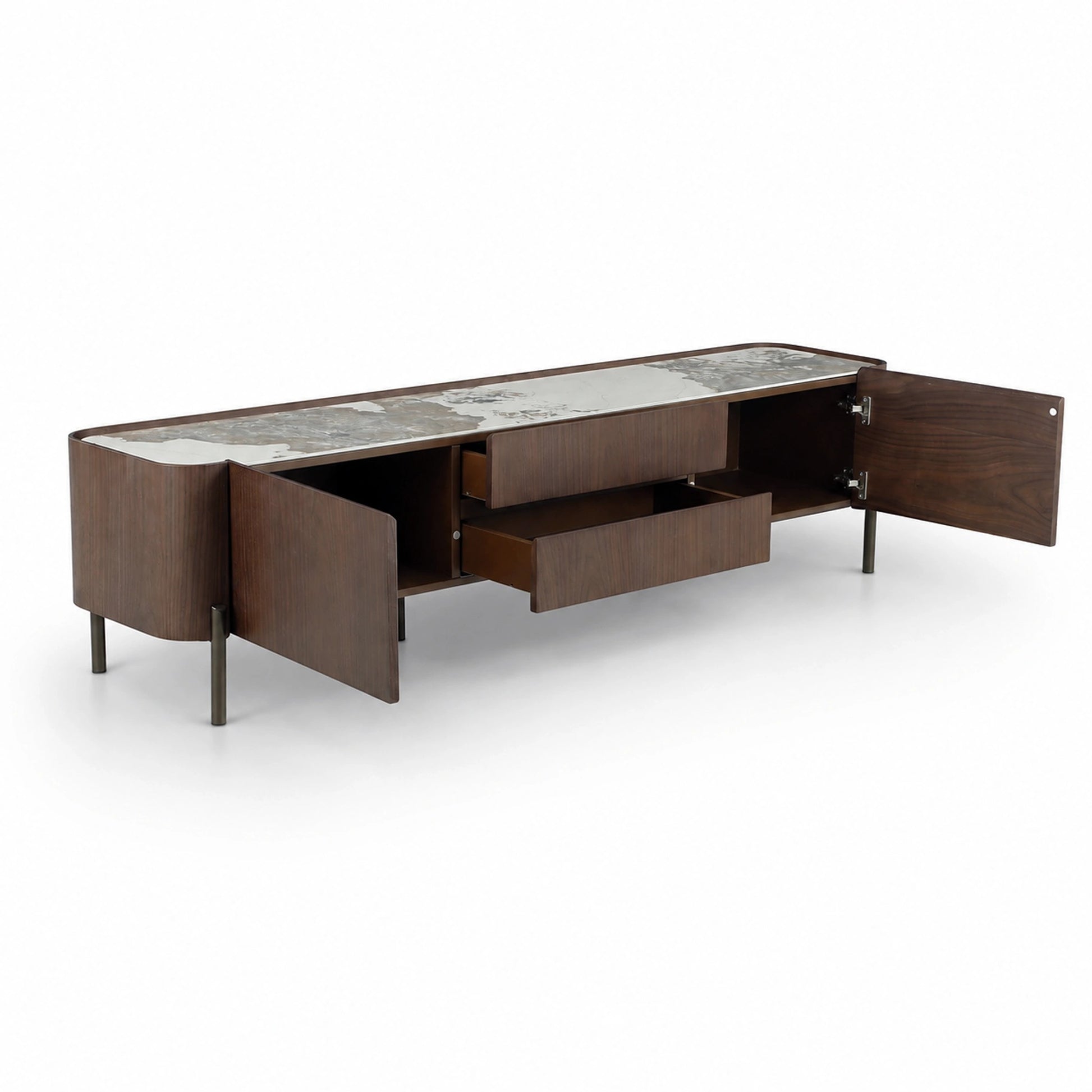 SZAFKA RTV SOREN FORNIR ORZECH NATURALNY Z BLATEM CERAMICZNYM PATAGONIA OD MAXLIVING