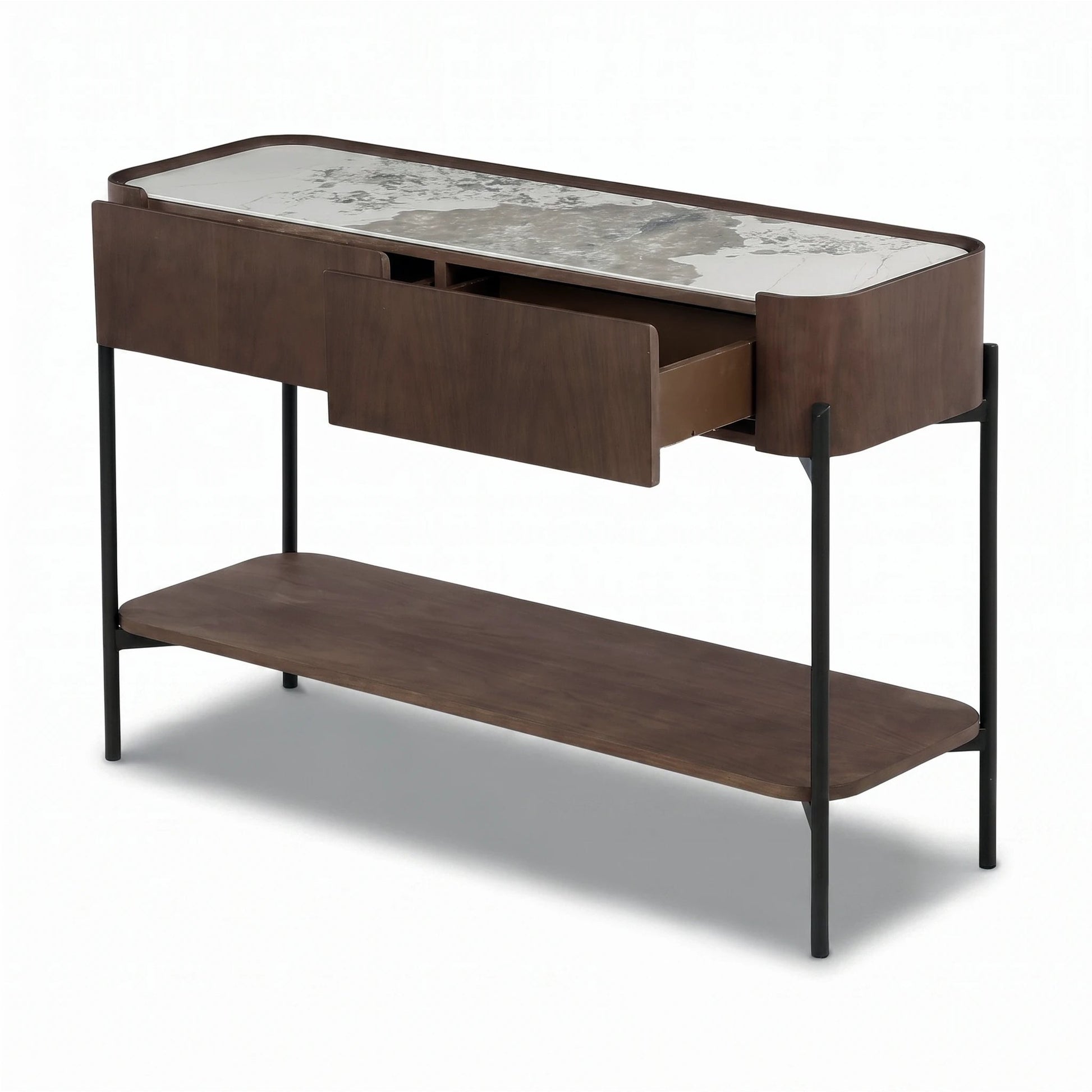 KONSOLA FORNIROWANA SOREN Z CERAMICZNYM BLATEM OD MAXLIVING