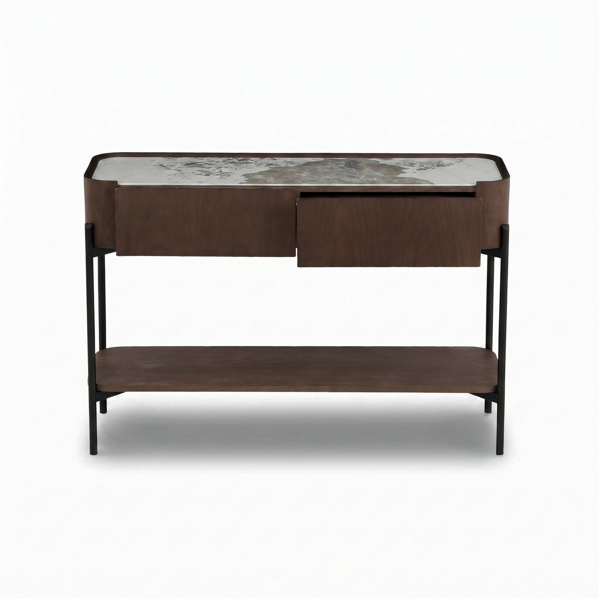 KONSOLA FORNIROWANA SOREN Z CERAMICZNYM BLATEM OD MAXLIVING