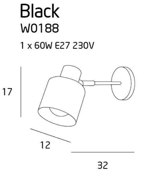 LAMPA KINKIET BLACK CZARNY OD MAXLIGHT W0188