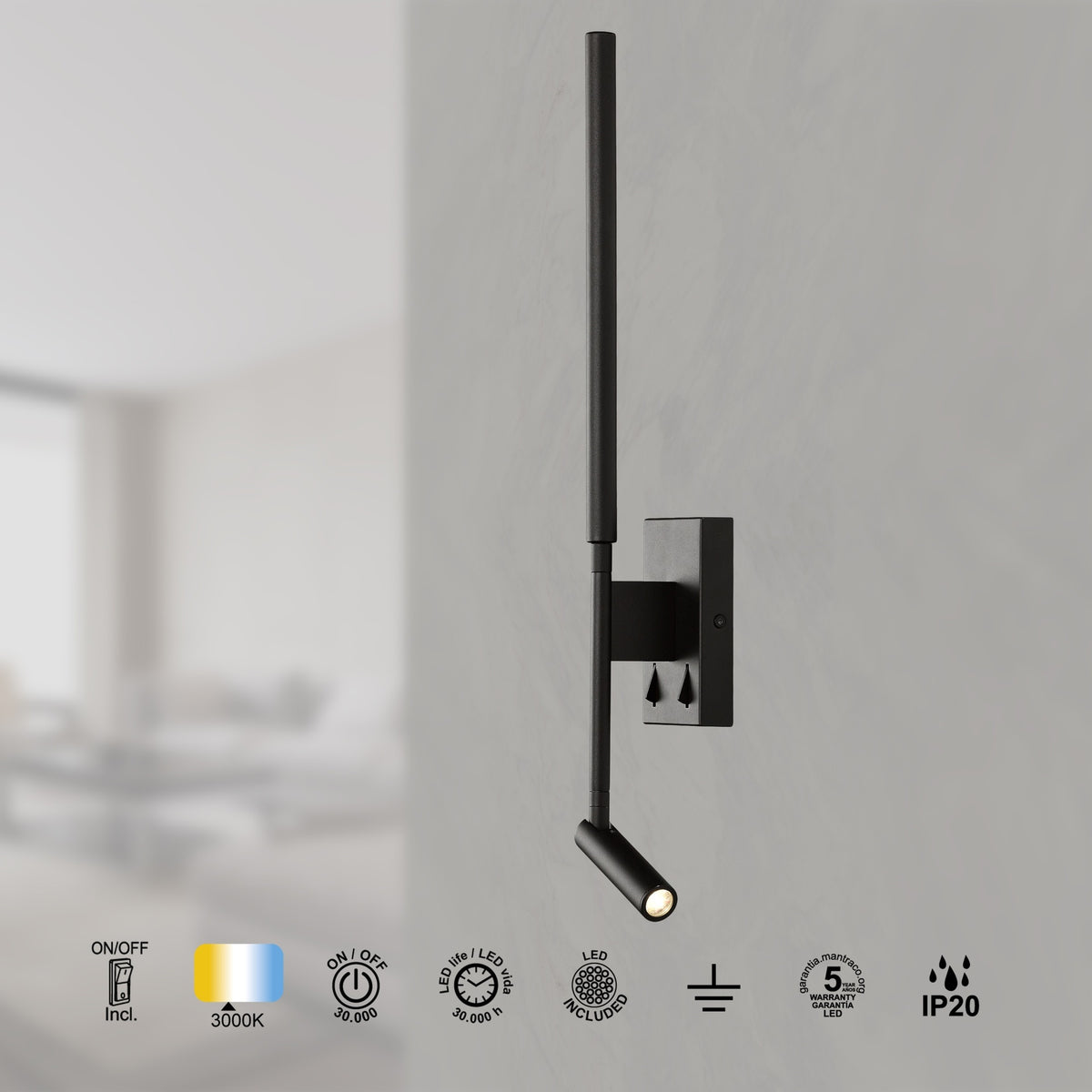 LAMPA ŚCIENNA TORCH OD MANTRA 6703