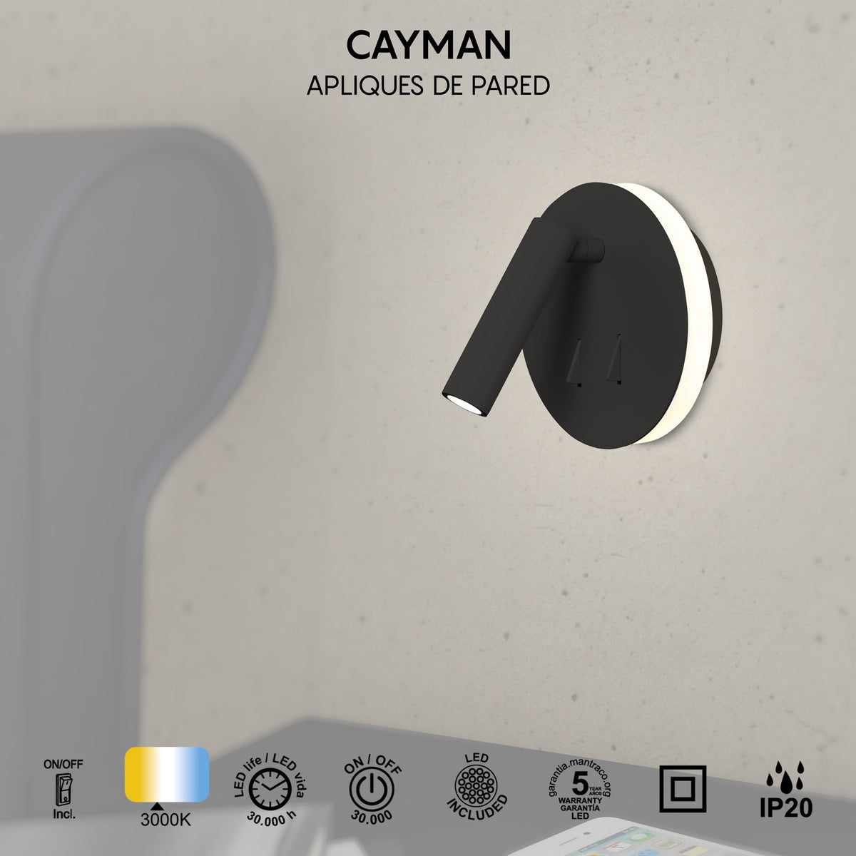 LAMPA ŚCIENNA CAYMAN OD MANTRA 6083