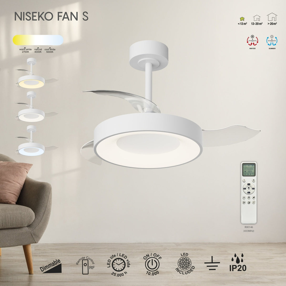 LAMPA WENTYLATOR SUFITOWY NISEKO FAN S OD MANTRA 9012