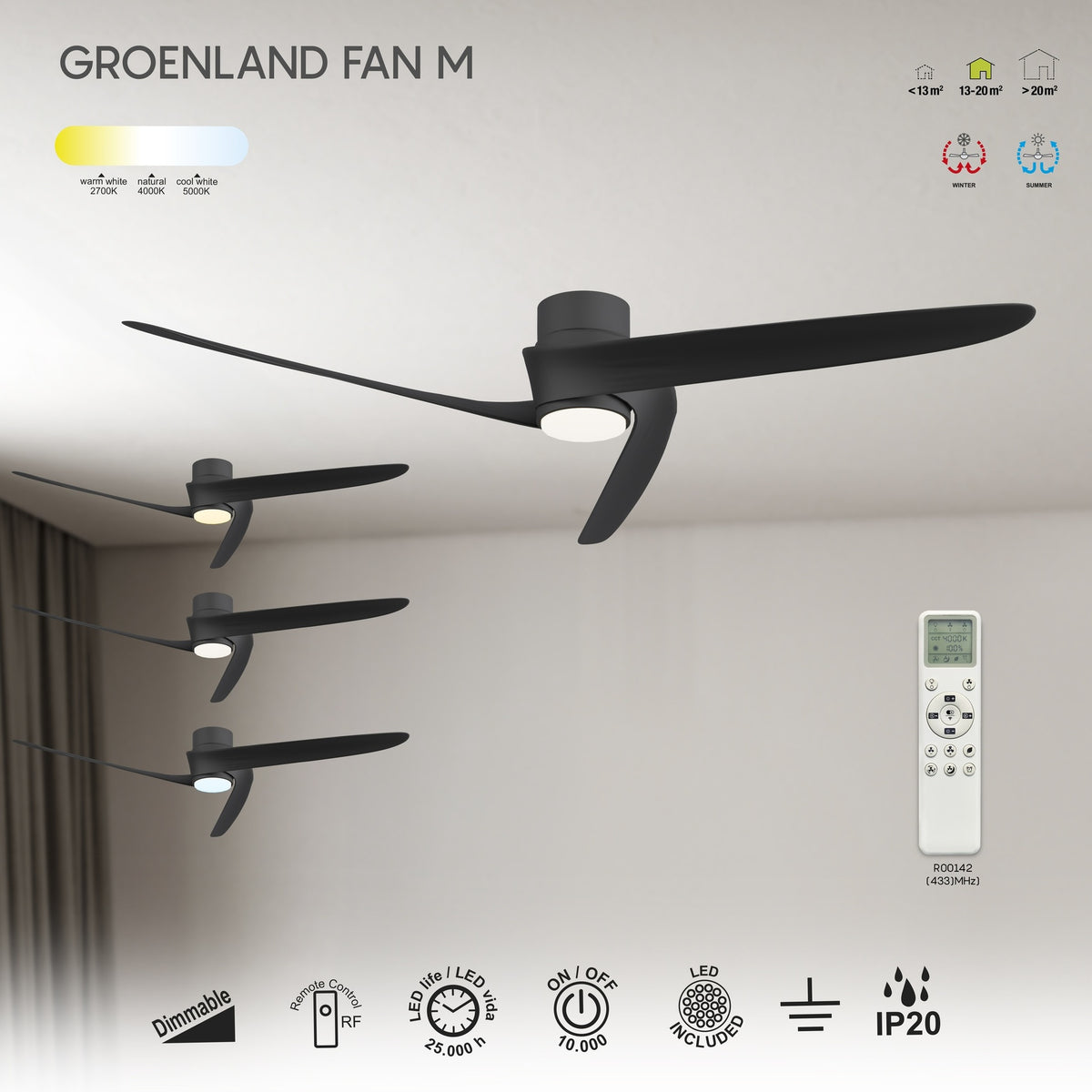 LAMPA WENTYLATOR SUFITOWY GROENLAND M OD MANTRA 8709