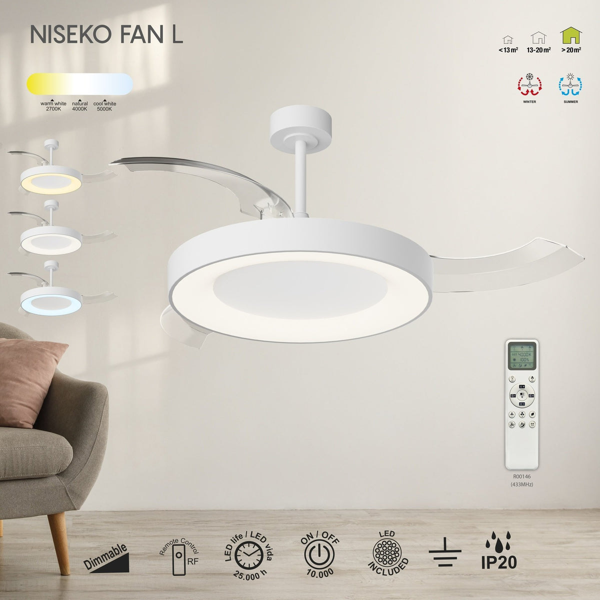 LAMPA WENTYLATOR SUFITOWY NISEKO FAN L OD MANTRA 9057