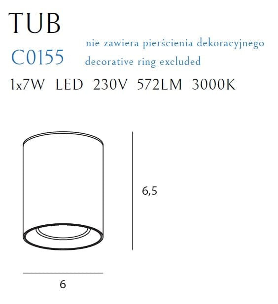 OŚWIETLENIE TECHNICZNE NATYNKOWE TUB BIAŁY OD MAXLIGHT C0155