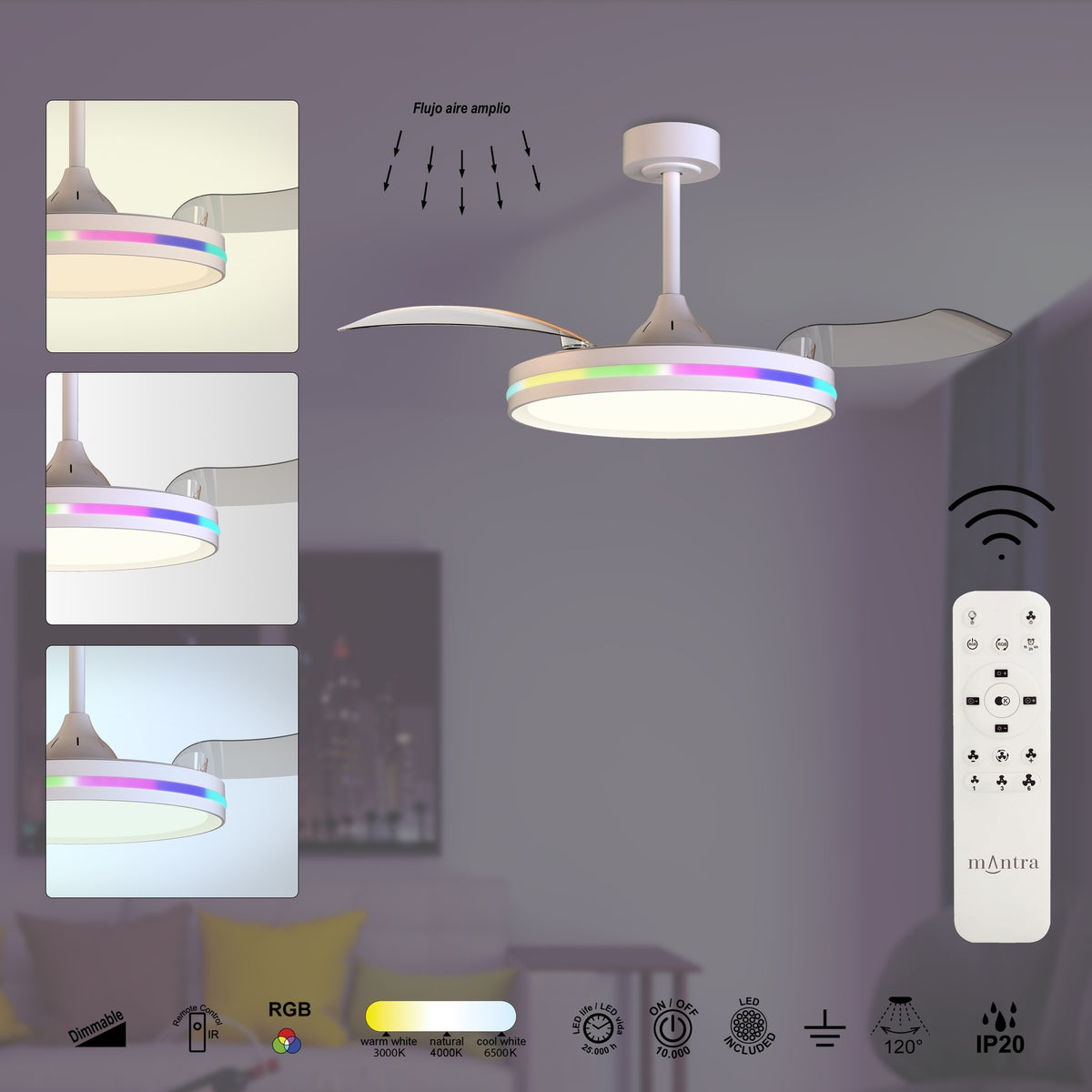 LAMPA WENTYLATOR SUFITOWY RAFAGA OD MANTRA 8727