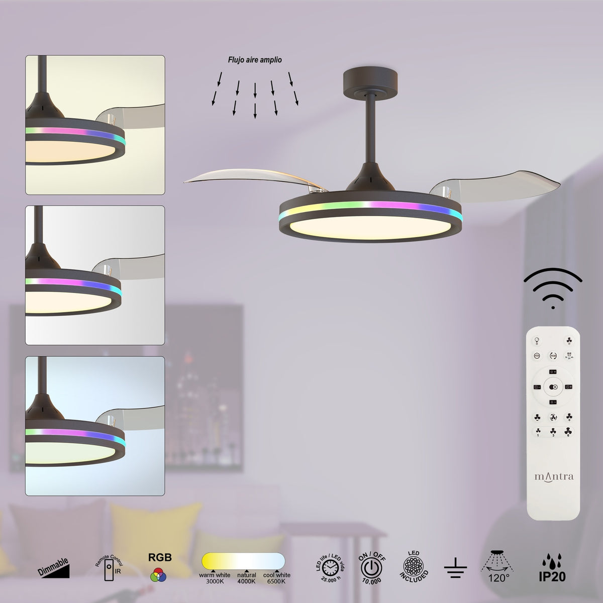 LAMPA WENTYLATOR SUFITOWY RAFAGA OD MANTRA 8728