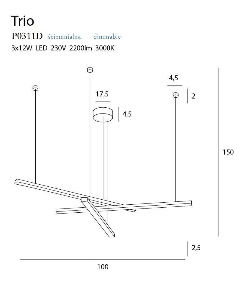 LAMPA  TRIO CZARNY OD MAXLIGHT P0311D
