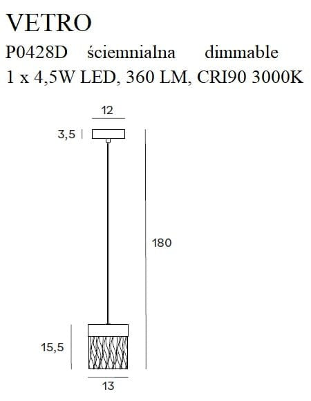 LAMPA  VETRO ZŁOTY OD MAXLIGHT P0428D