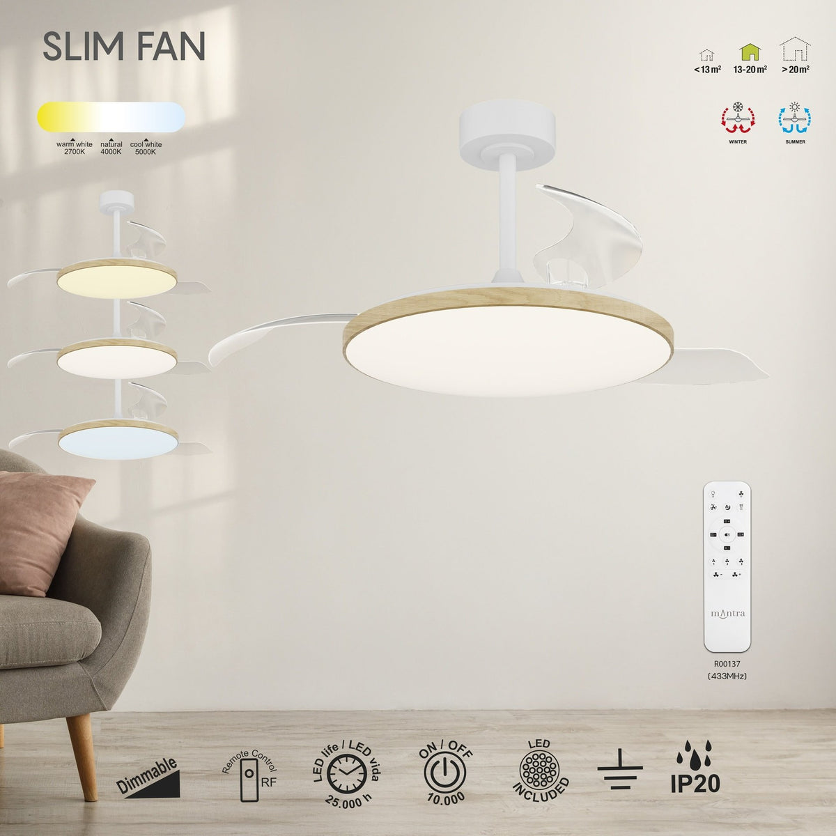 LAMPA WENTYLATOR SUFITOWY SLIM FAN OD MANTRA 9007