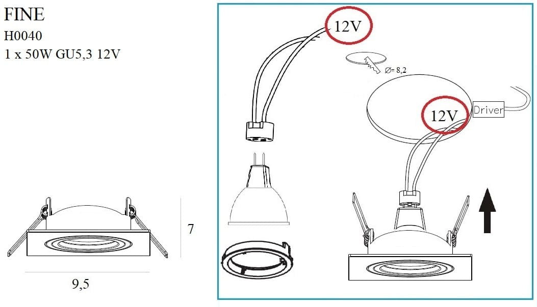OŚWIETLENIE TECHNICZNE WPUSZCZANE FINE SREBRNY OD MAXLIGHT H0040