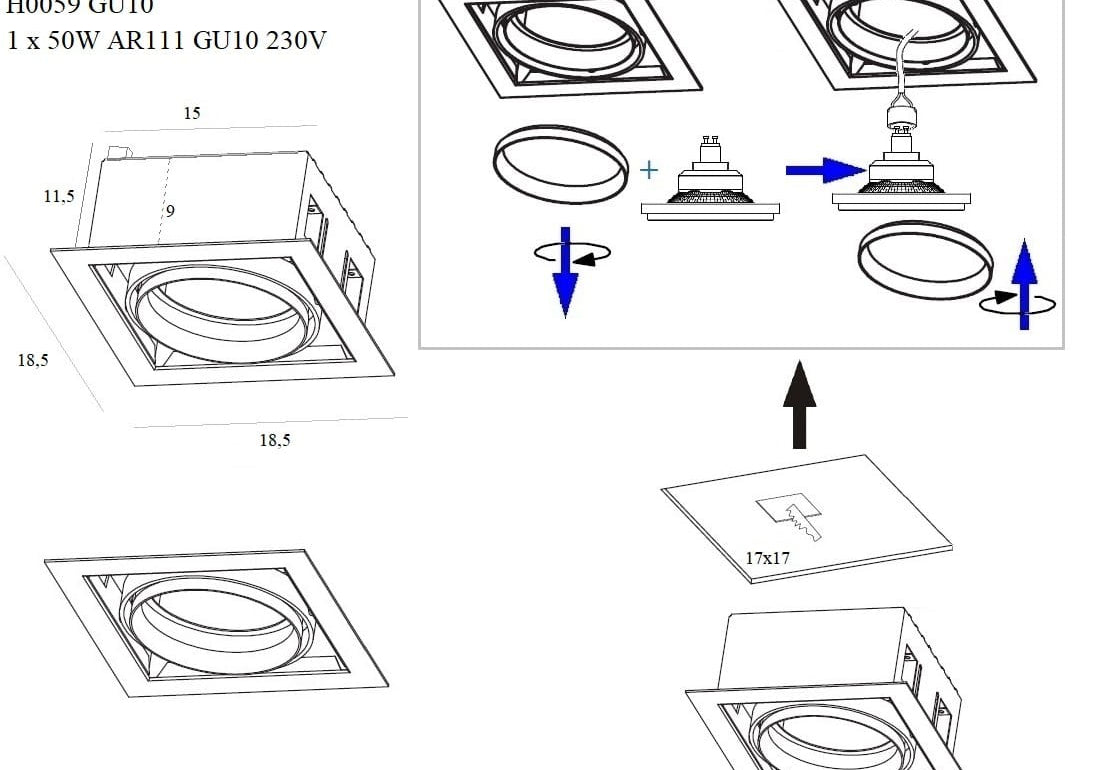 OŚWIETLENIE TECHNICZNE WPUSZCZANE MATRIX BIAŁY OD MAXLIGHT H0059