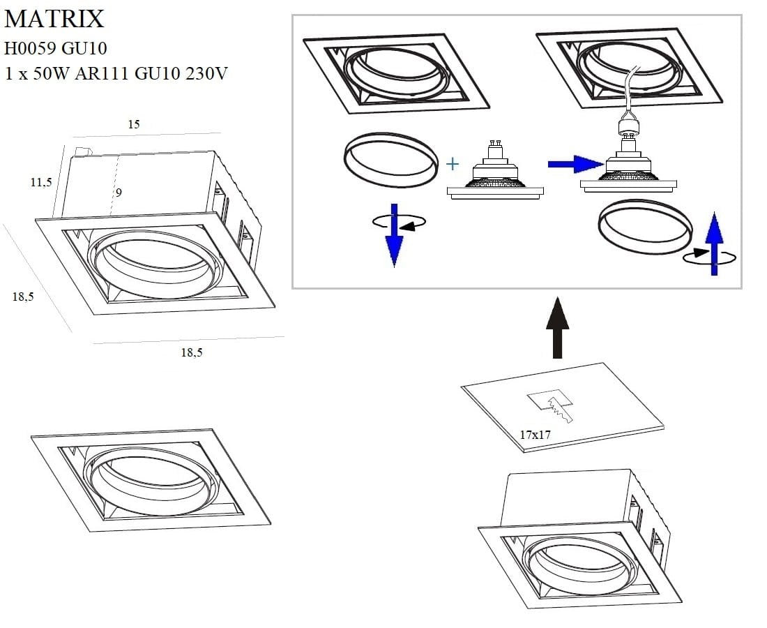 OŚWIETLENIE TECHNICZNE WPUSZCZANE MATRIX BIAŁY OD MAXLIGHT H0059