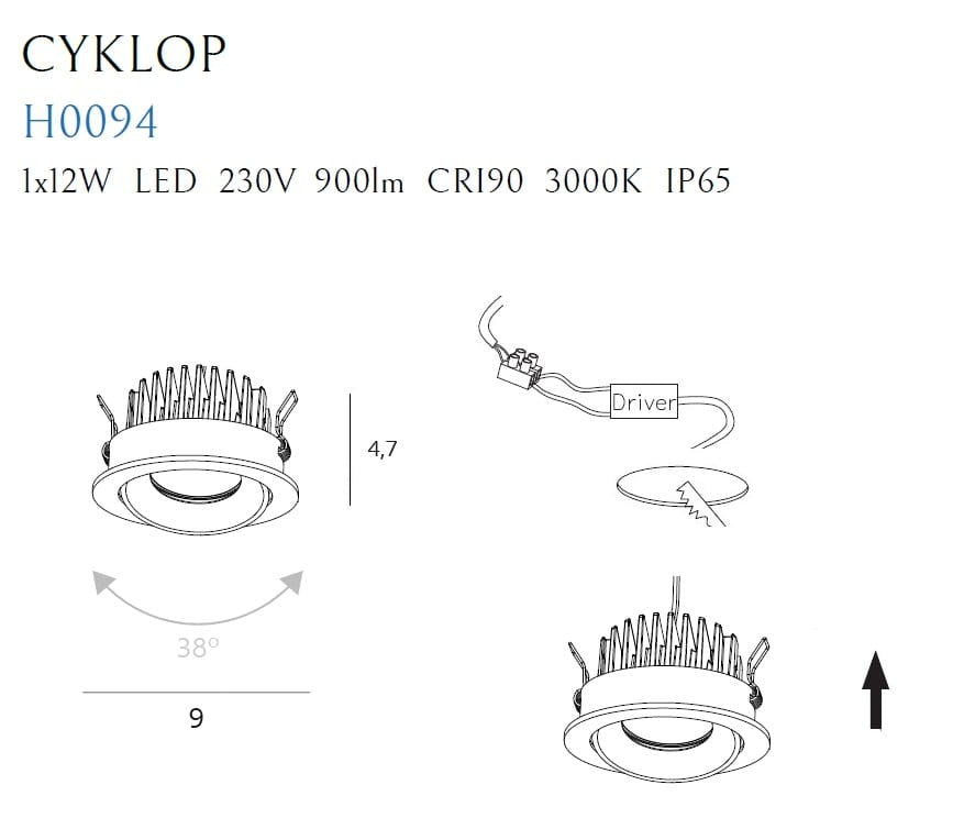 OŚWIETLENIE TECHNICZNE WPUSZCZANE CYKLOP BIAŁY OD MAXLIGHT H0094