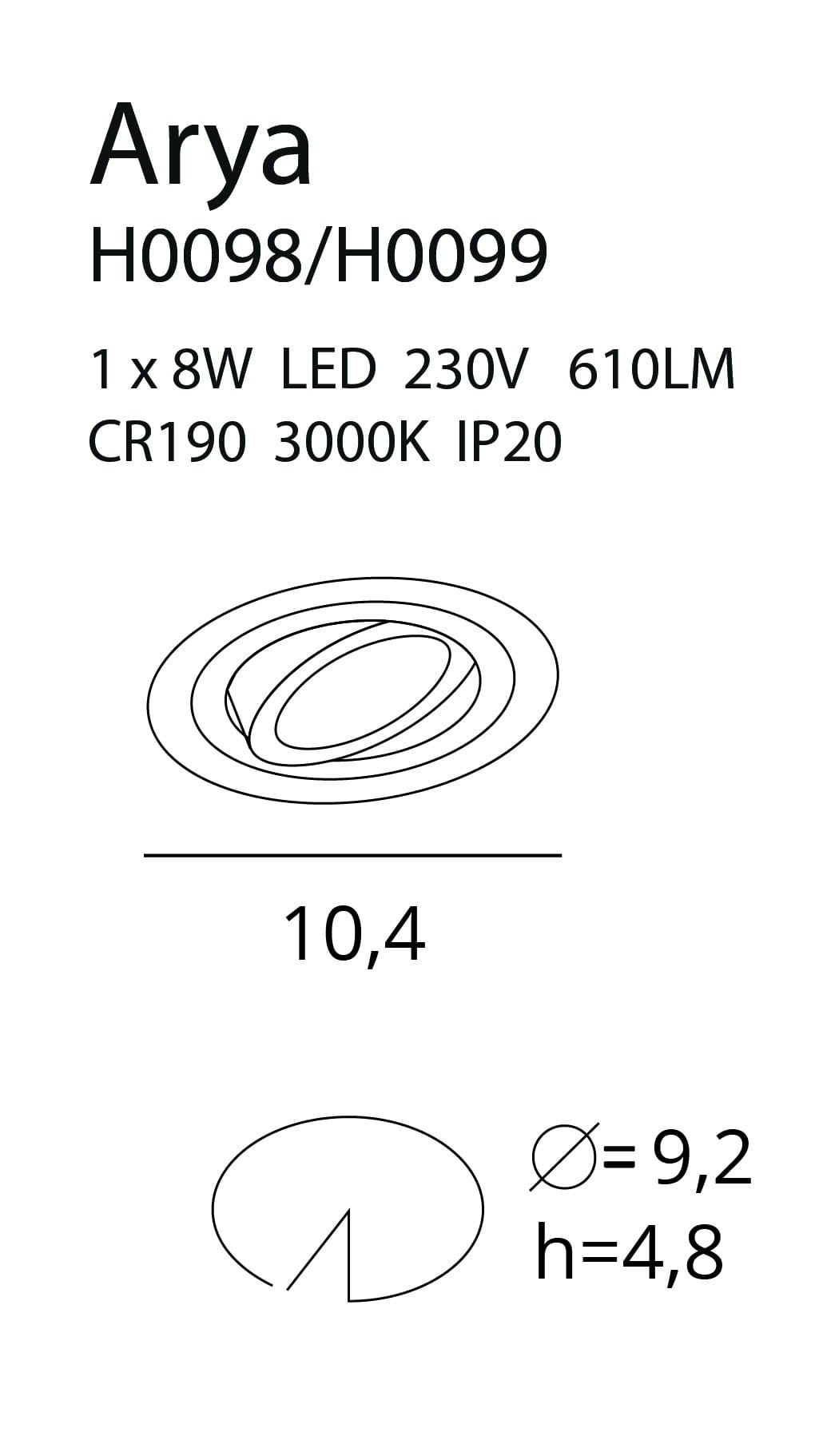 OŚWIETLENIE TECHNICZNE WPUSZCZANE ARYA CZARNY OD MAXLIGHT H0099