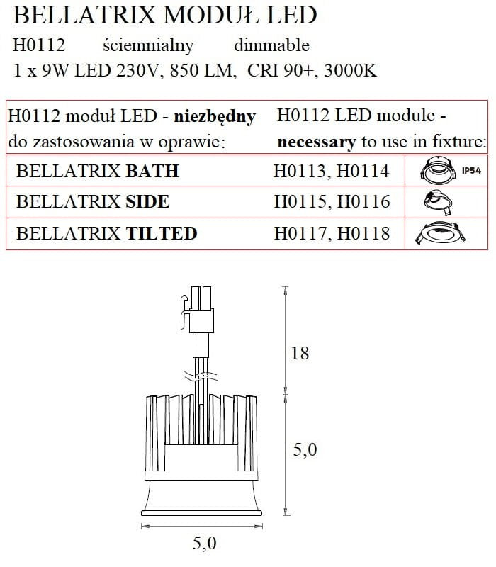OŚWIETLENIE TECHNICZNE WPUSZCZANE BELLATRIX CZARNY OD MAXLIGHT H0112