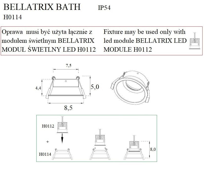 OŚWIETLENIE TECHNICZNE WPUSZCZANE BELLATRIX CZARNY OD MAXLIGHT H0114