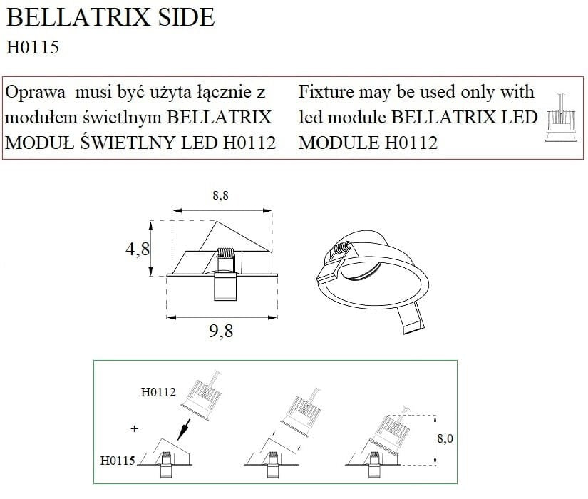 OŚWIETLENIE TECHNICZNE WPUSZCZANE BELLATRIX BIAŁY OD MAXLIGHT H0115