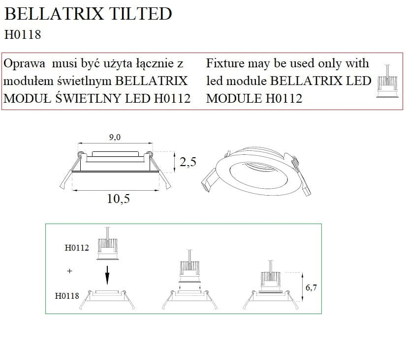 OŚWIETLENIE TECHNICZNE WPUSZCZANE BELLATRIX CZARNY OD MAXLIGHT H0118