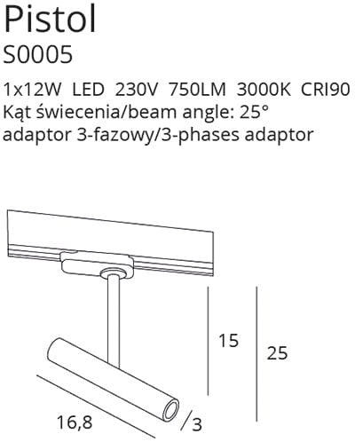 OPRAWA SYSTEMY SZYNOWE 3-FAZOWE PISTOL BIAŁY OD MAXLIGHT S0005