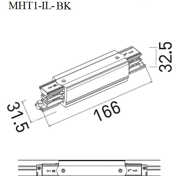 AKCESORIUM SYSTEMY SZYNOWE 3-FAZOWE 3F CZARNY OD MAXLIGHT MHT1-IL-BK-MAX