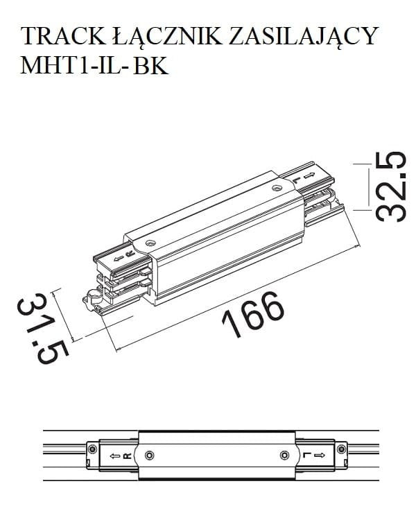 AKCESORIUM SYSTEMY SZYNOWE 3-FAZOWE 3F CZARNY OD MAXLIGHT MHT1-IL-BK-MAX