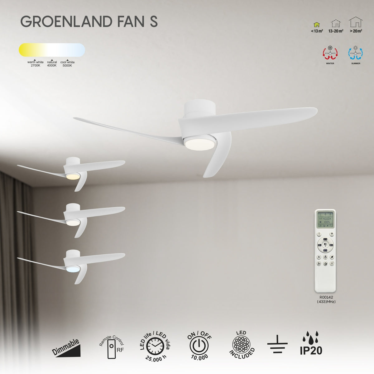 LAMPA WENTYLATOR SUFITOWY GROENLAND S OD MANTRA 9066