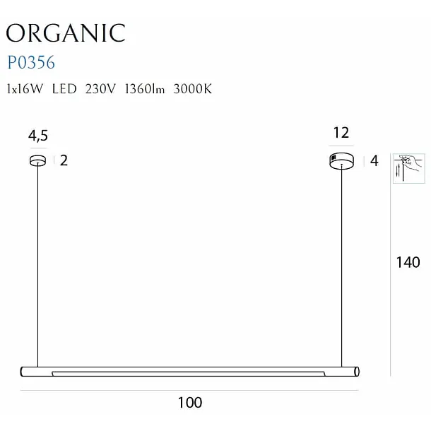 Maxlight Organic Horizon P0356D Lampa Wisząca Ściemnialna Złota 100 cm