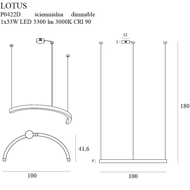 Maxlight Lotus P0422D Lampa Wisząca Złota Ściemnialna